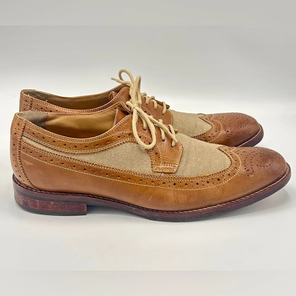 Johnston & Murphy Canvas & Leather Wingtip Oxfords, Men’s 10.5, good condition